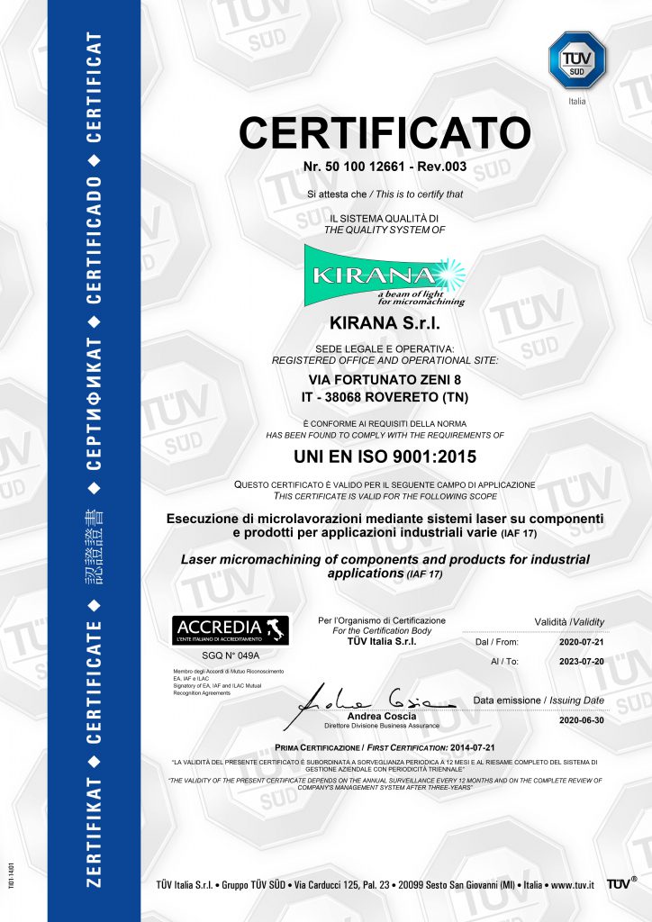 certificazione laser