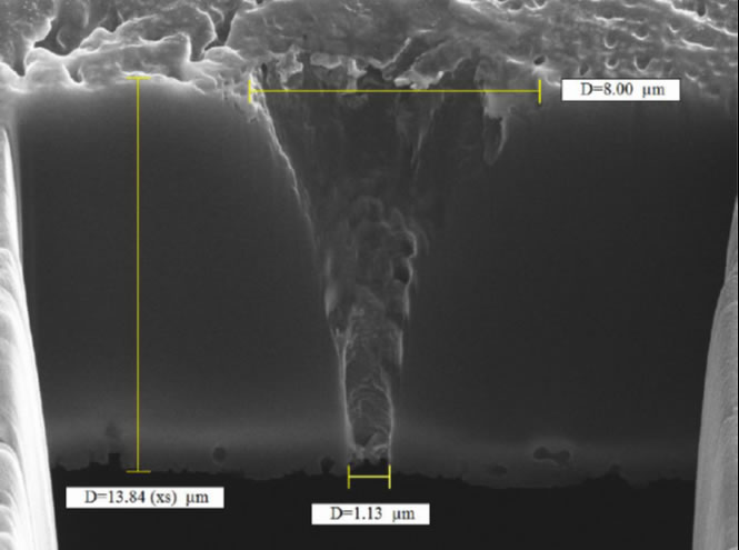 Micro-foro di 1 micron su kapton